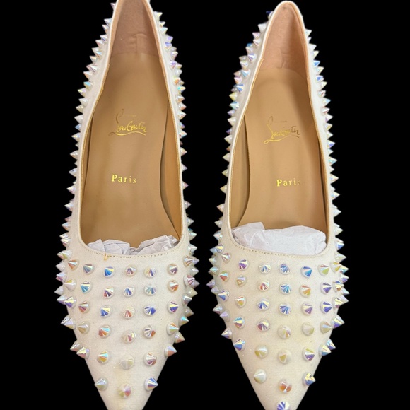 Christian Louboutin Follies Spikes 100 Pumps White/Iridescent - Picture 1 of 6
